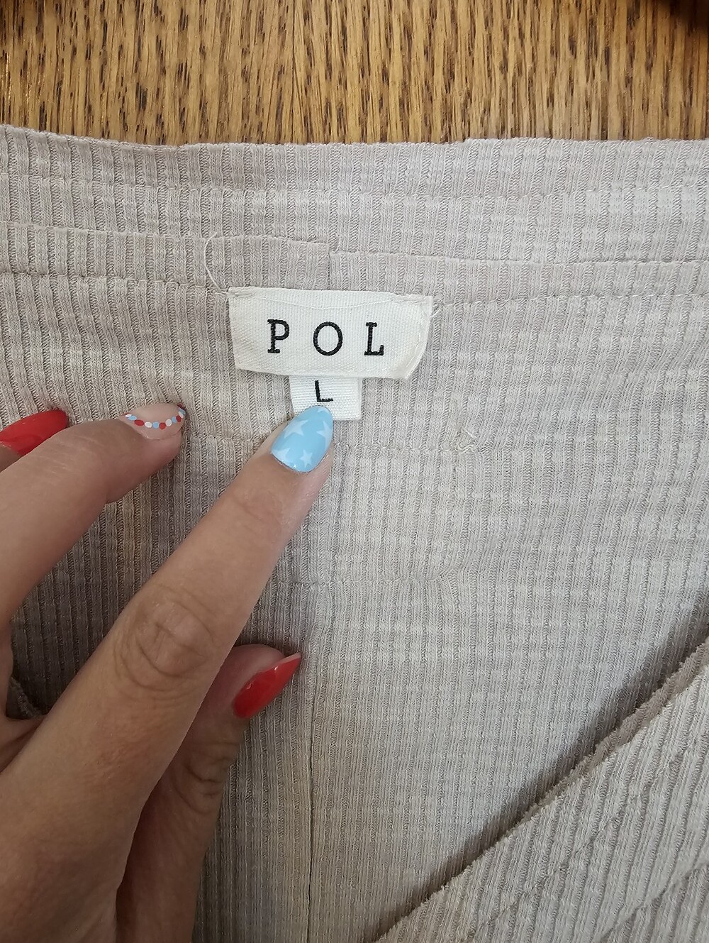 POL Ribbed Button Top with Lace Trim - Picture 2 of 3